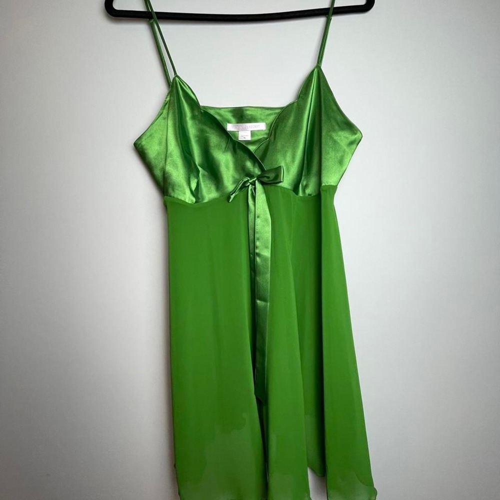 Victoria's Secret green satin slip dress with tie front detail polyester size XL